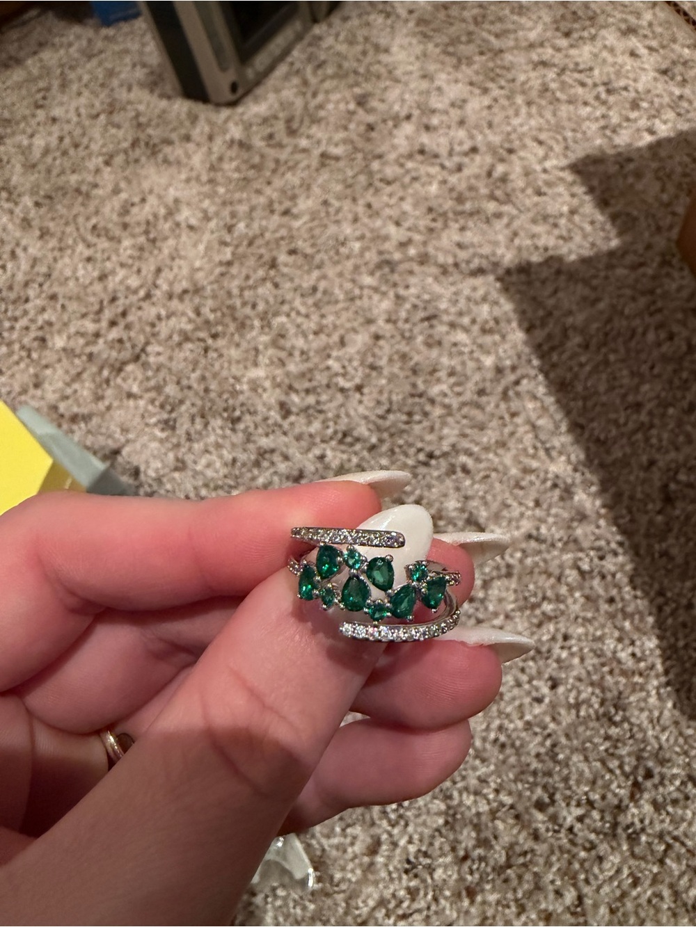 Emerald Crystal Wrap Ring in Silver-Tone Setting